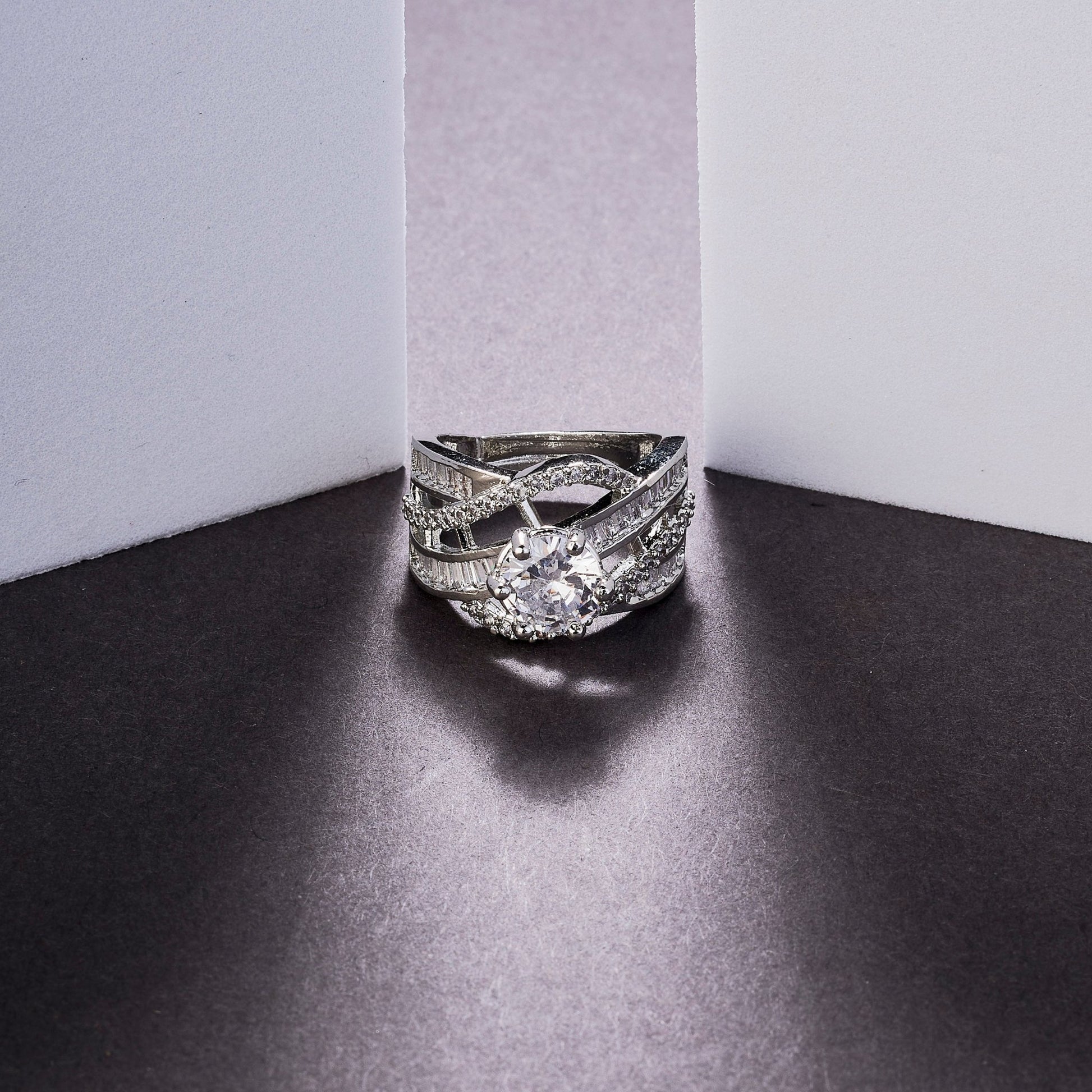 Rings - Royal Emrald Rhodium Ring - Opal Touch