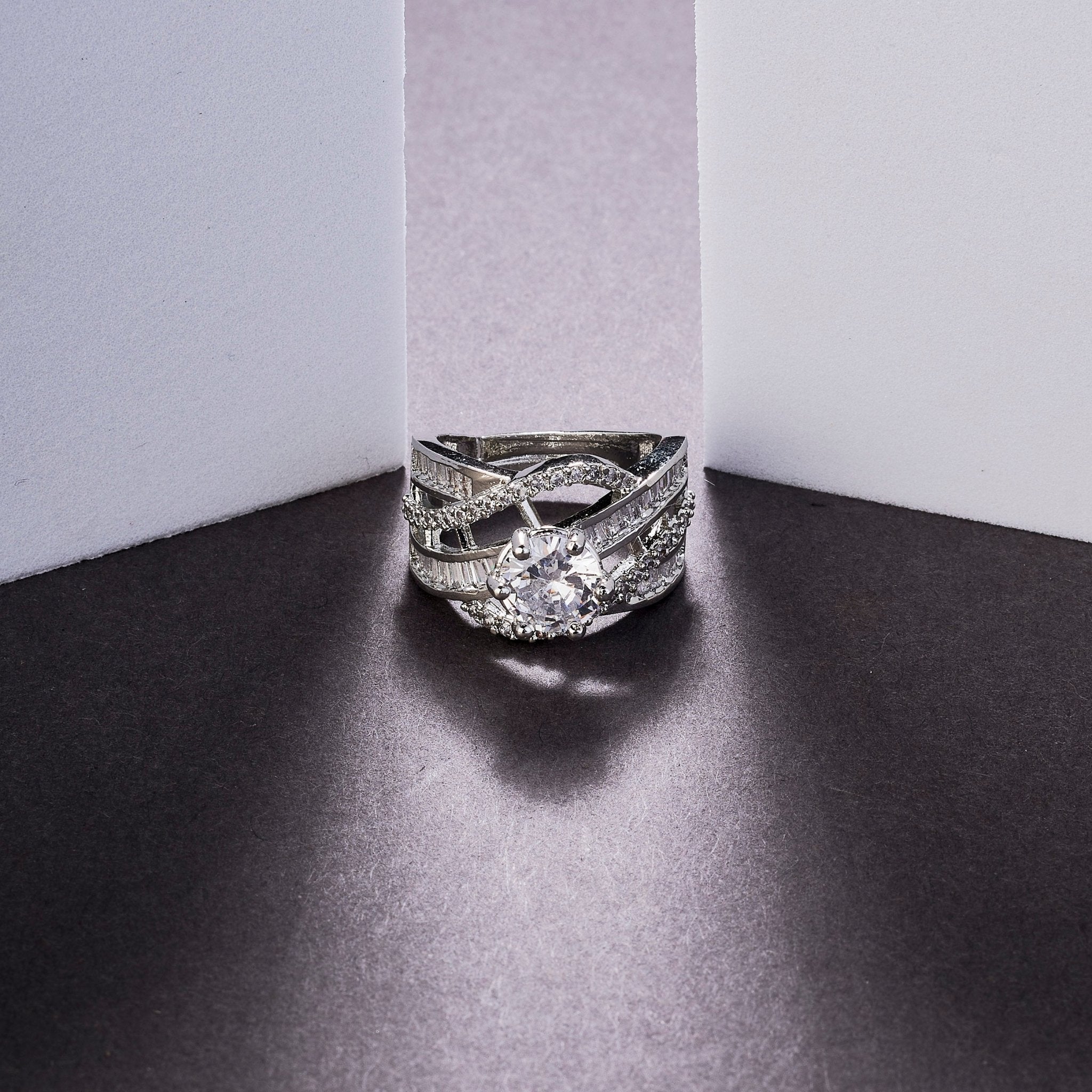Rings - Royal Emrald Rhodium Ring - Opal Touch