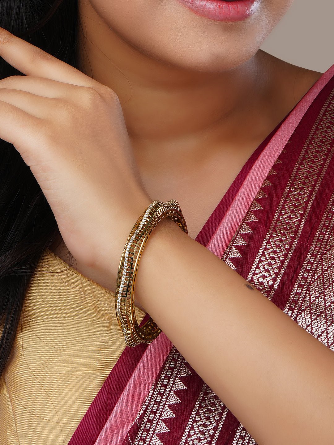 Bangles - Royal Grid Mehendi Plated Bangles - Opal Touch