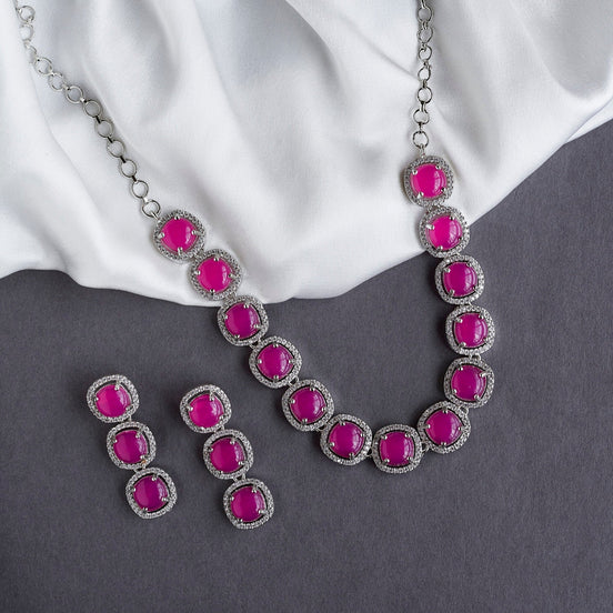 Necklace - Royal Oval Necklace in Rhodium - Opal Touch