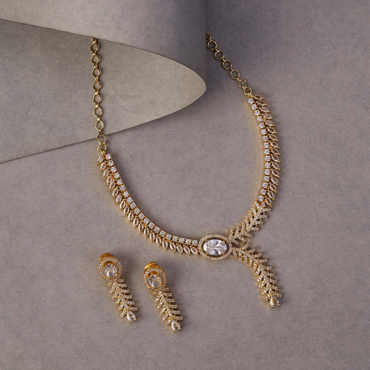 Necklace - Royal Radiance CZ Gold Plated Necklace Set - Opal Touch