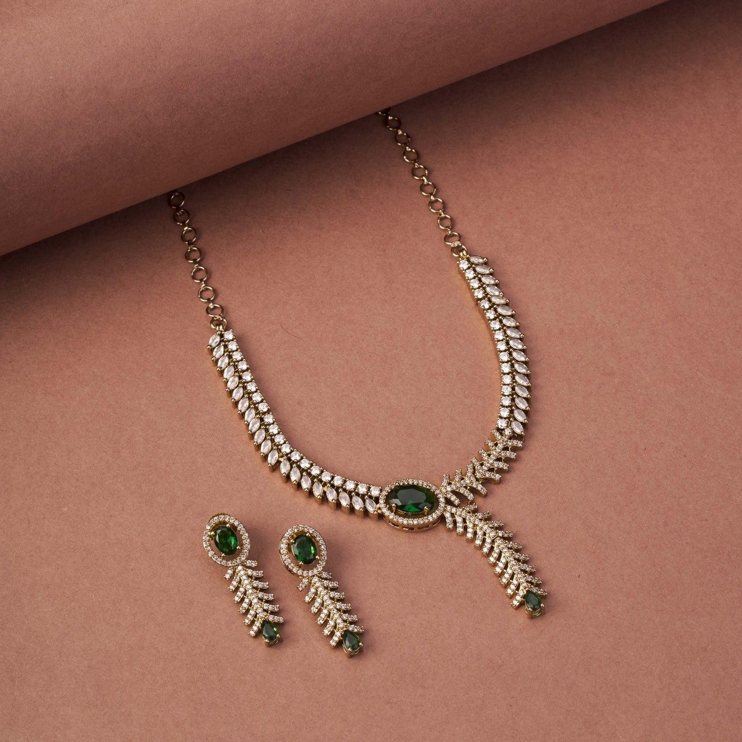 Necklace - Royal Radiance CZ Gold Plated Necklace Set - Opal Touch