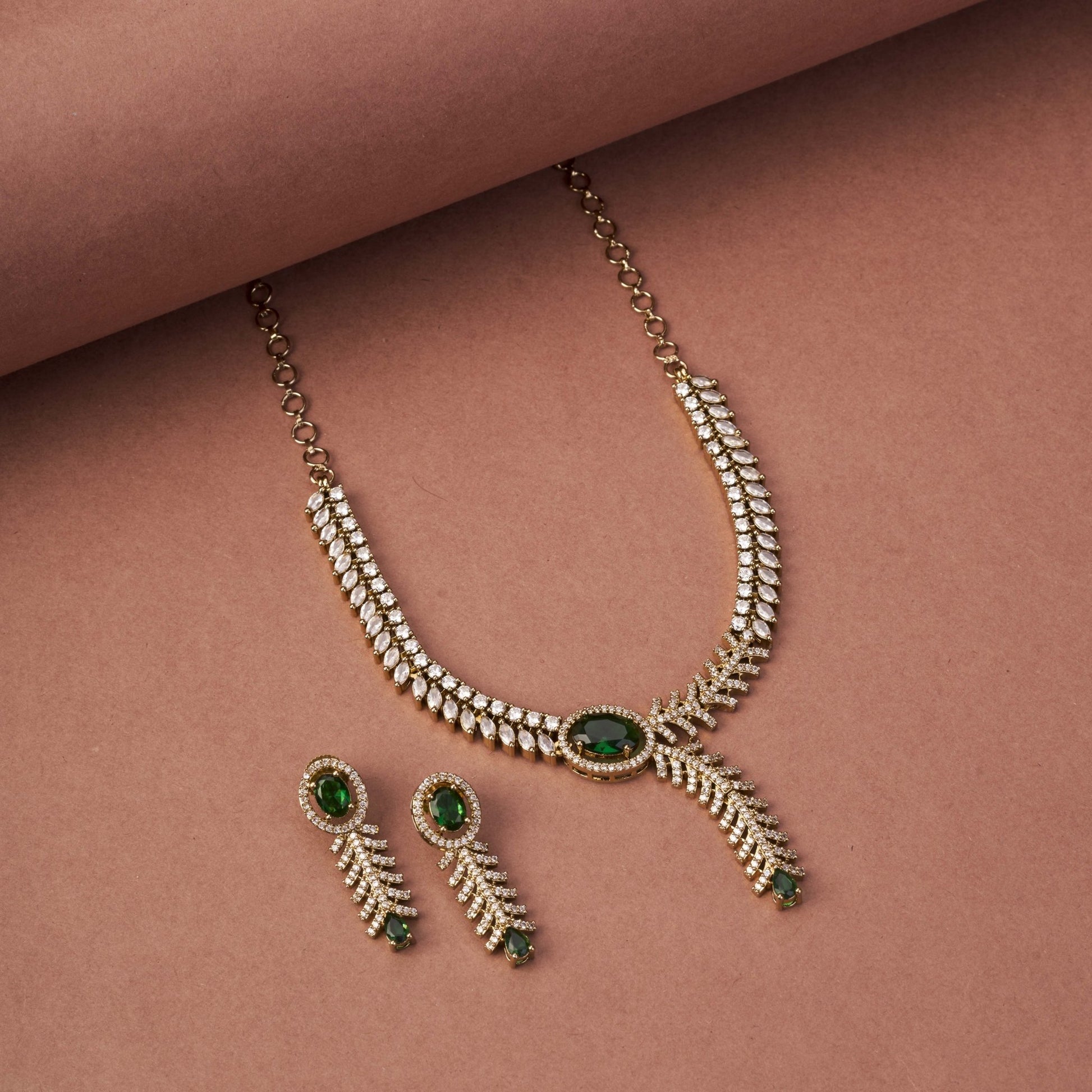 Necklace - Royal Radiance CZ Gold Plated Necklace Set - Opal Touch