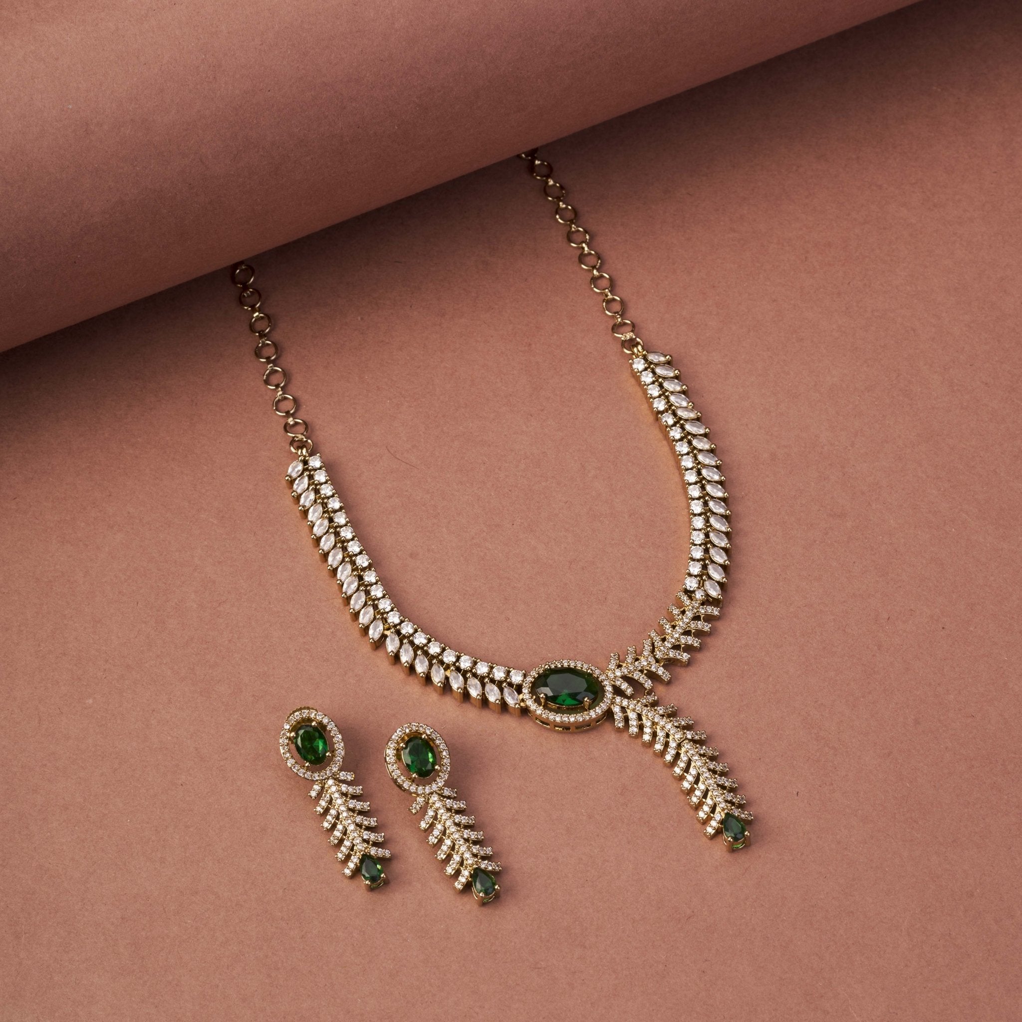 Necklace - Royal Radiance CZ Gold Plated Necklace Set - Opal Touch