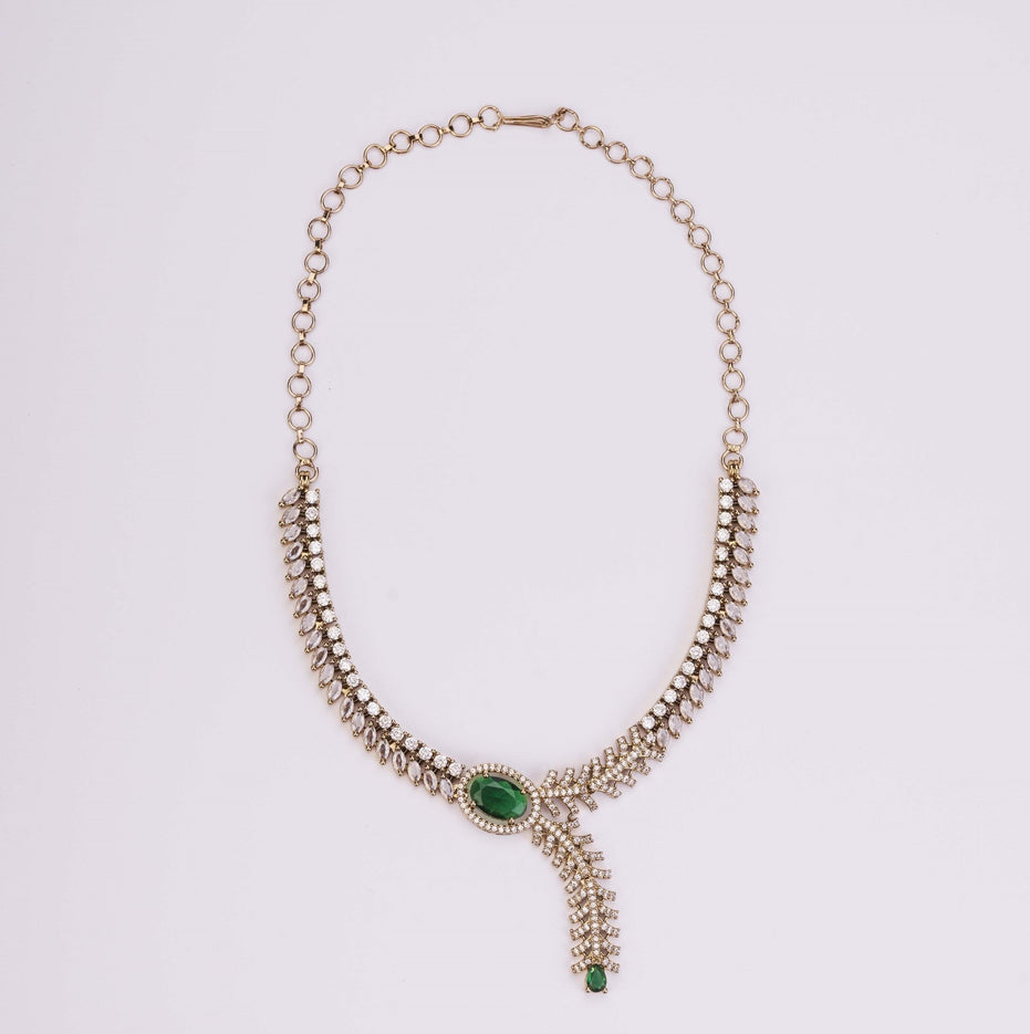 Necklace - Royal Radiance CZ Gold Plated Necklace Set - Opal Touch
