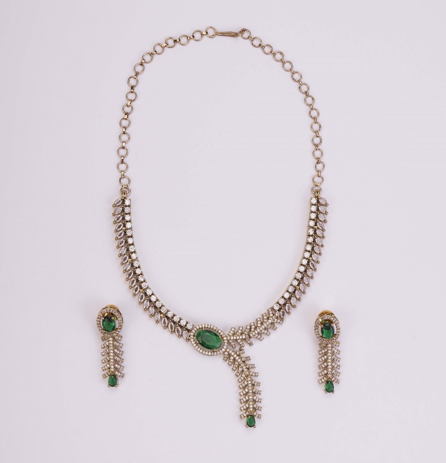 Necklace - Royal Radiance CZ Gold Plated Necklace Set - Opal Touch