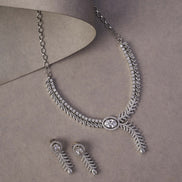 Necklace - Royal Radiance CZ Rhodium Plated Necklace Set - Opal Touch