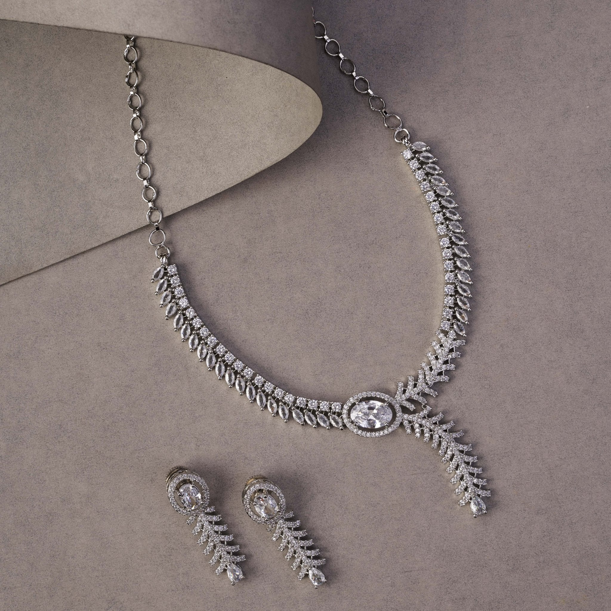 Necklace - Royal Radiance CZ Rhodium Plated Necklace Set - Opal Touch