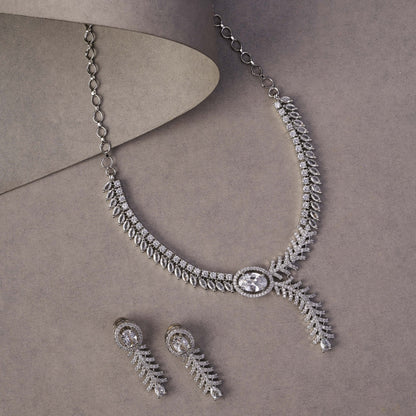 Necklace - Royal Radiance CZ Rhodium Plated Necklace Set - Opal Touch