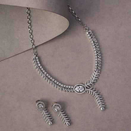Necklace - Royal Radiance CZ Rhodium Plated Necklace Set - Opal Touch
