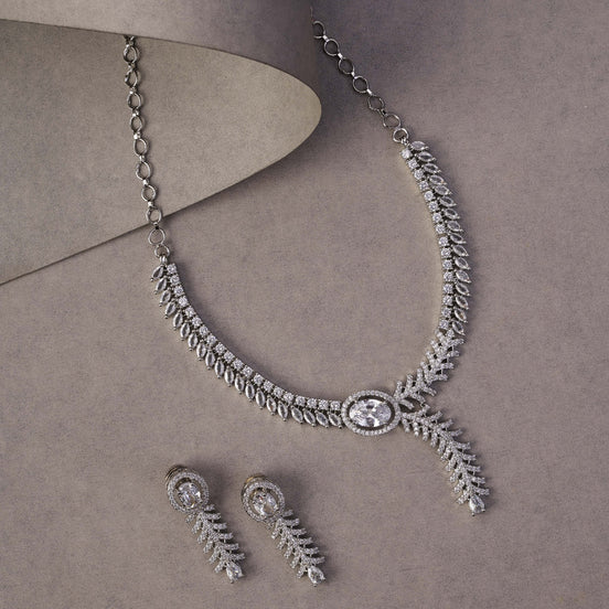 Necklace - Royal Radiance CZ Rhodium Plated Necklace Set - Opal Touch