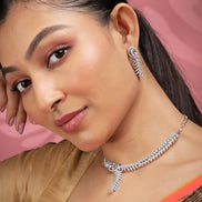 Necklace - Royal Radiance CZ Rhodium Plated Necklace Set - Opal Touch