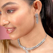 Necklace - Royal Radiance CZ Rhodium Plated Necklace Set - Opal Touch