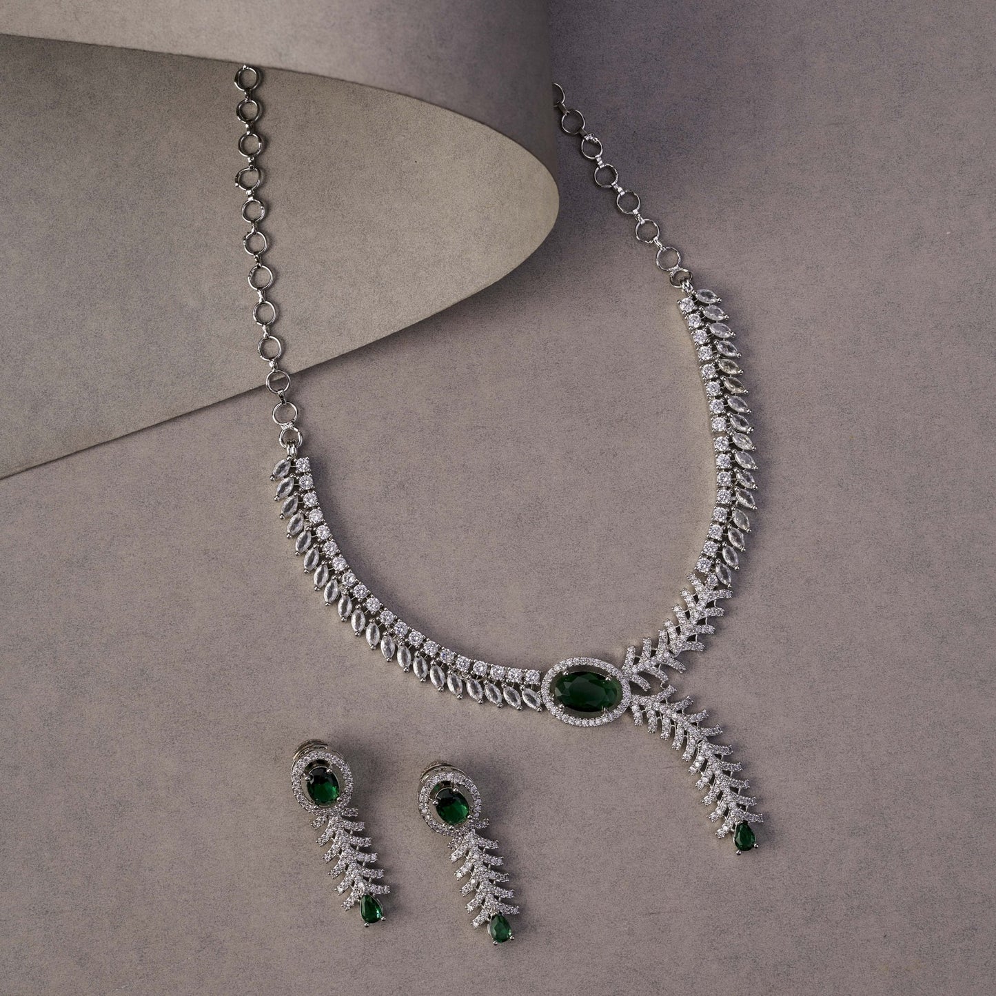 Necklace - Royal Radiance CZ Rhodium Plated Necklace Set - Opal Touch