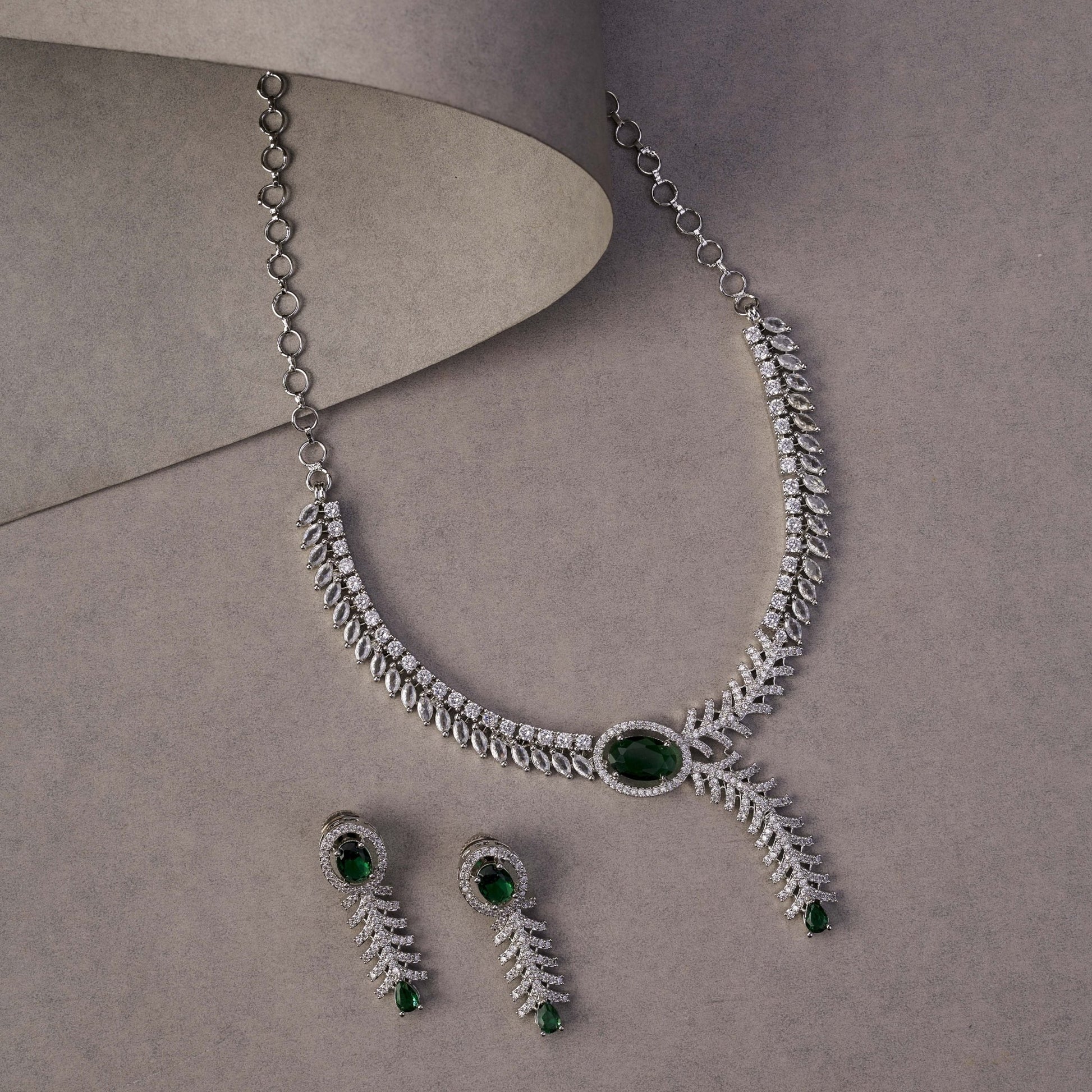 Necklace - Royal Radiance CZ Rhodium Plated Necklace Set - Opal Touch