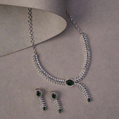 Necklace - Royal Radiance CZ Rhodium Plated Necklace Set - Opal Touch