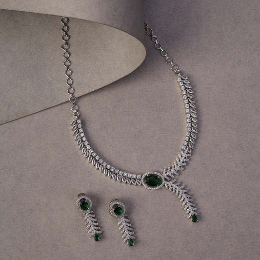 Necklace - Royal Radiance CZ Rhodium Plated Necklace Set - Opal Touch