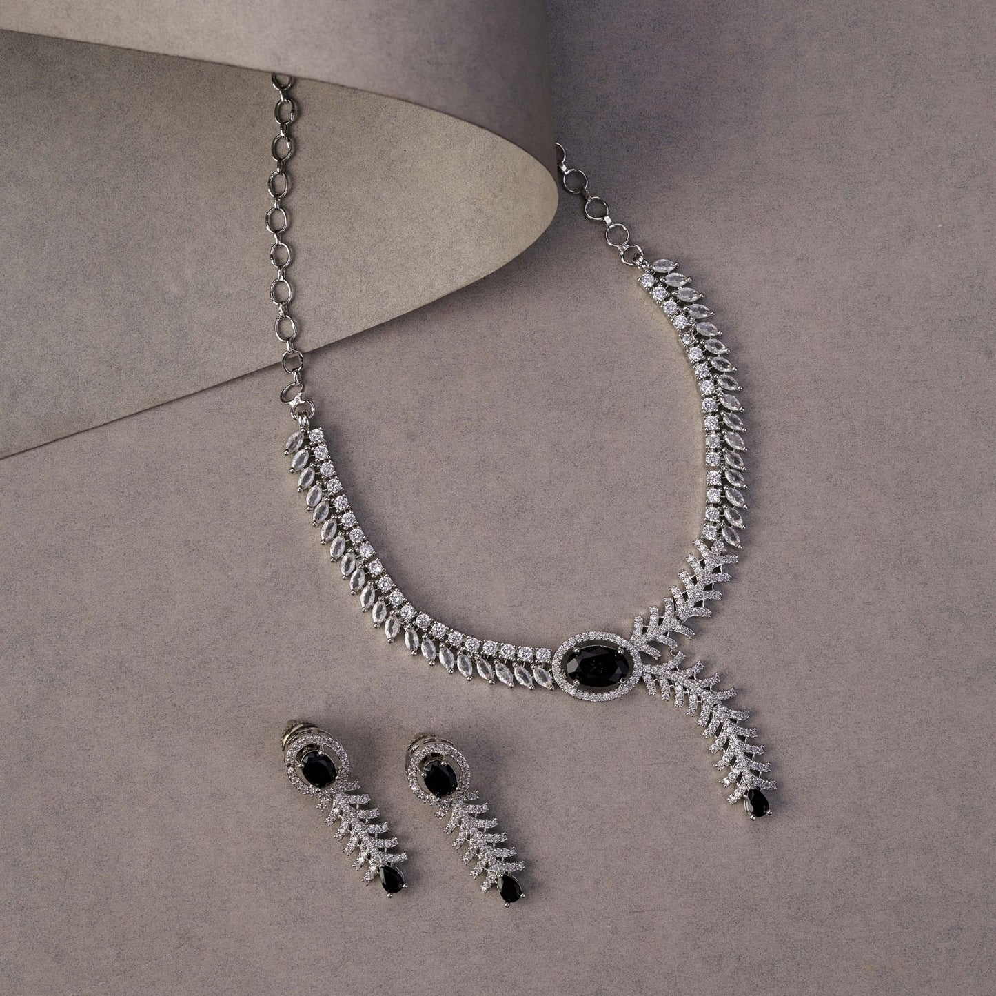 Necklace - Royal Radiance CZ Rhodium Plated Necklace Set - Opal Touch