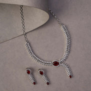 Necklace - Royal Radiance CZ Rhodium Plated Necklace Set - Opal Touch