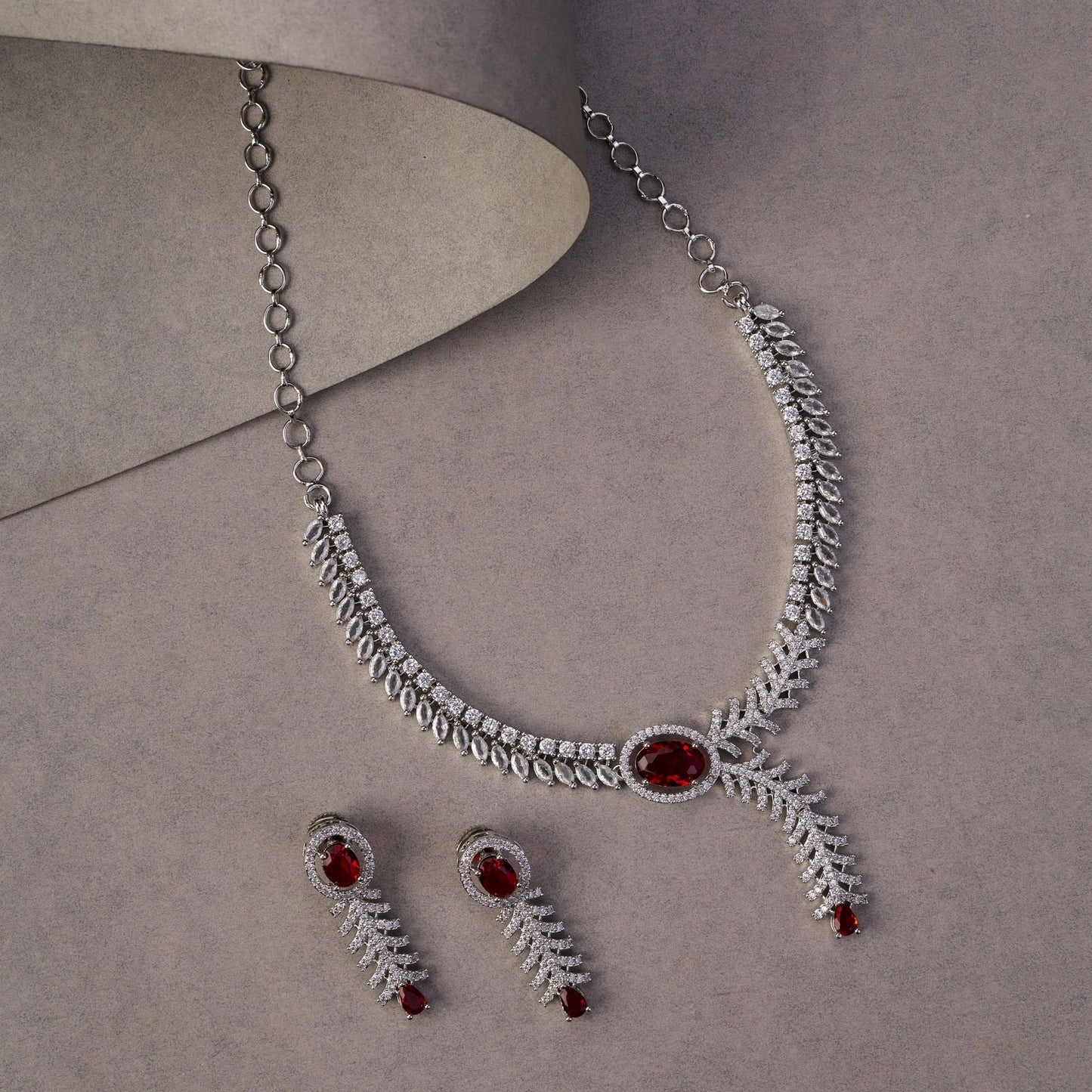 Necklace - Royal Radiance CZ Rhodium Plated Necklace Set - Opal Touch