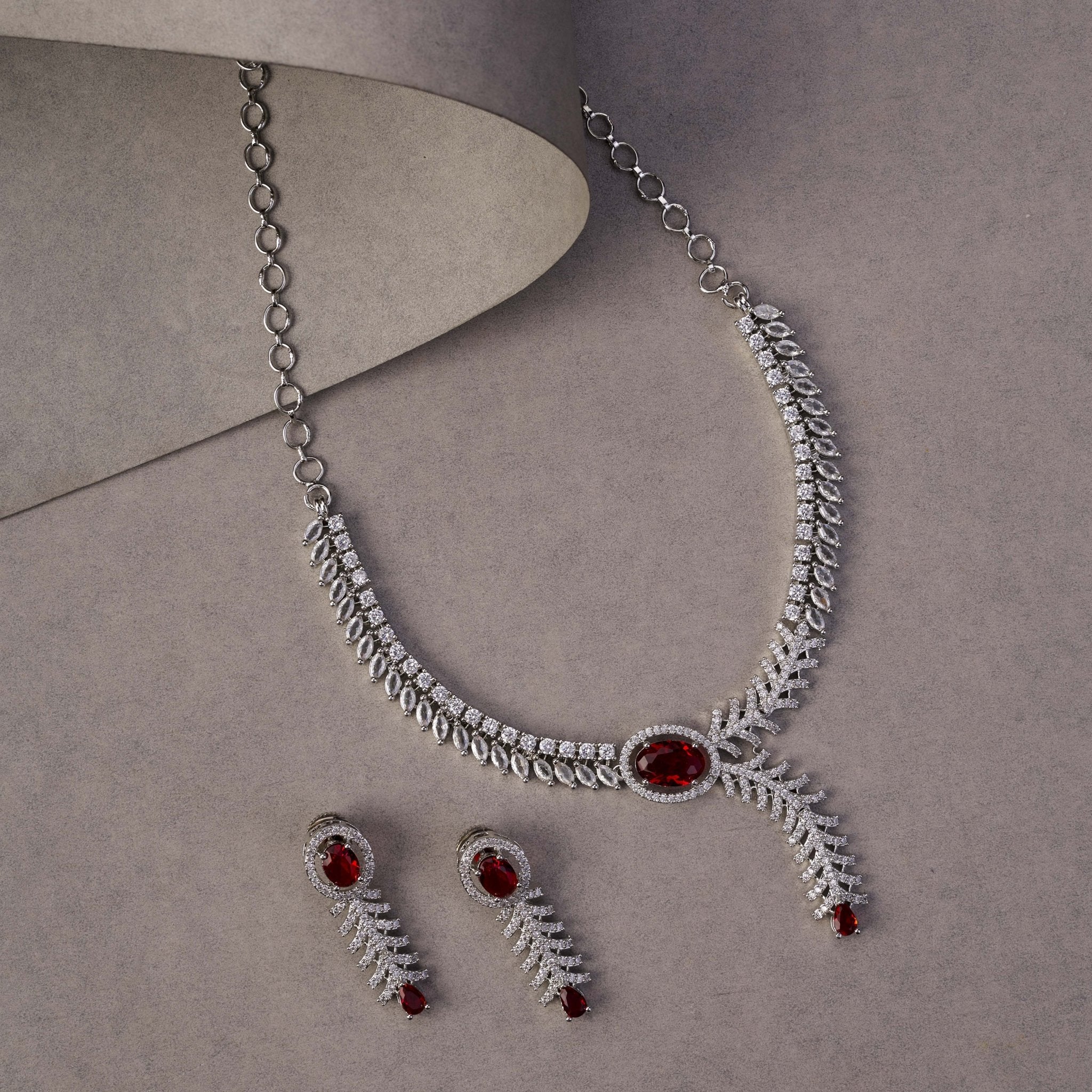 Necklace - Royal Radiance CZ Rhodium Plated Necklace Set - Opal Touch