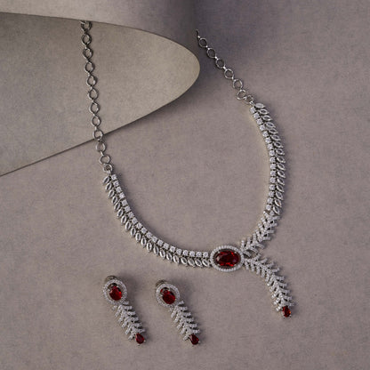 Necklace - Royal Radiance CZ Rhodium Plated Necklace Set - Opal Touch