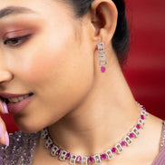 Necklace - Royale Bloom Rhodium Plated Necklace Set - Opal Touch
