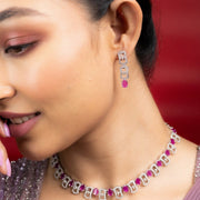 Necklace - Royale Bloom Rhodium Plated Necklace Set - Opal Touch