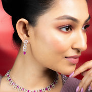 Necklace - Royale Bloom Rhodium Plated Necklace Set - Opal Touch
