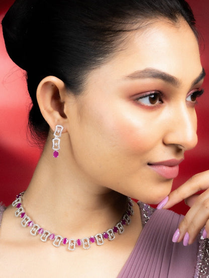 Necklace - Royale Bloom Rhodium Plated Necklace Set - Opal Touch