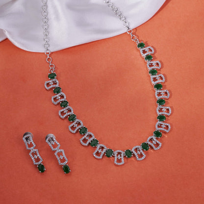 Necklace - Royale Bloom Rhodium Plated Necklace Set - Opal Touch