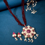 Necklace - Ruby & Pearl Floret Jewelry Set - Opal Touch