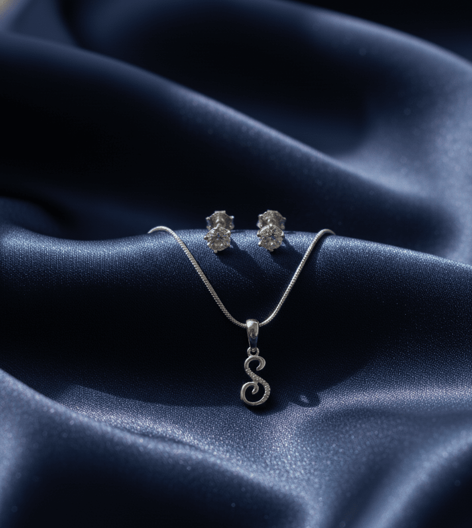 S' Initial Necklace and Cubic Zirconia Stud Earrings Set (Pack of 2) - Opal Touch