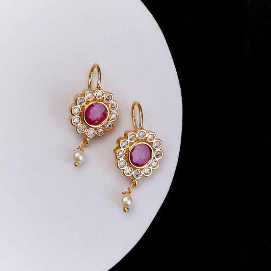 Earrings - Saanjh Floral Gold Plated Earrings - Opal Touch