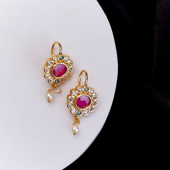 Earrings - Saanjh Floral Gold Plated Earrings - Opal Touch
