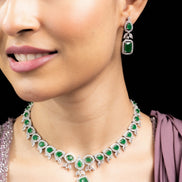 Necklace - Sapphire Dazzling Rhodium Plated Necklace Set - Opal Touch