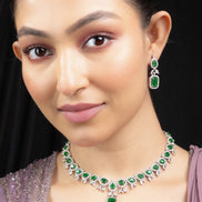 Necklace - Sapphire Dazzling Rhodium Plated Necklace Set - Opal Touch