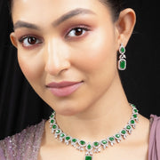 Necklace - Sapphire Dazzling Rhodium Plated Necklace Set - Opal Touch