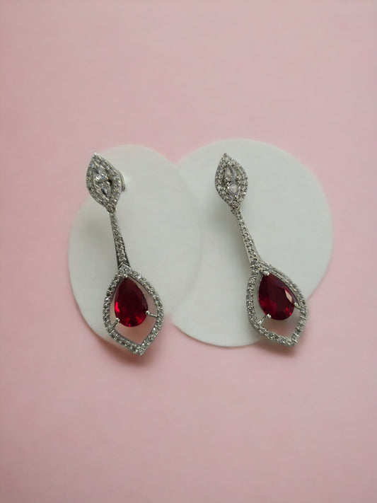 Opal Touch - Scarlet Sparkle Rhodium Plated Crystal Red Earrings - Earrings