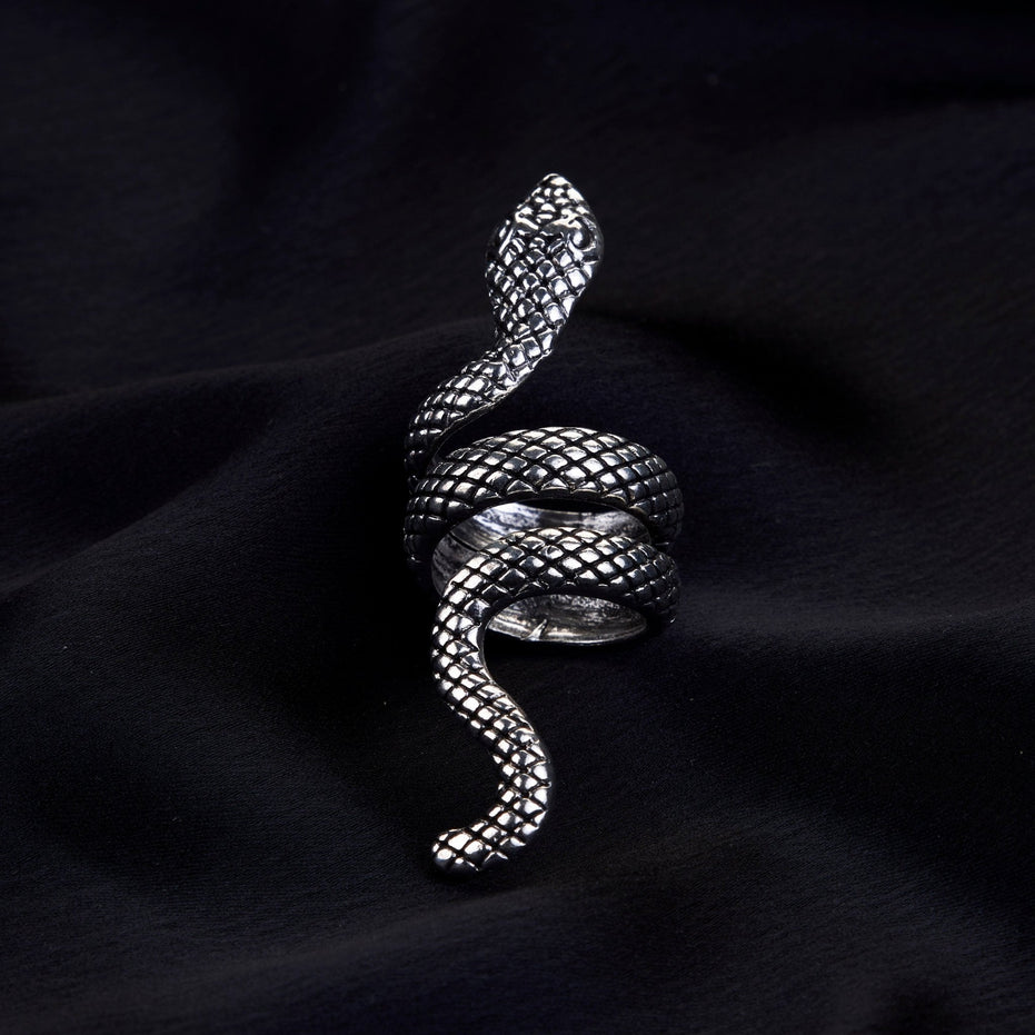 Rings - Serpent Rhodium Twisted Ring - Opal Touch