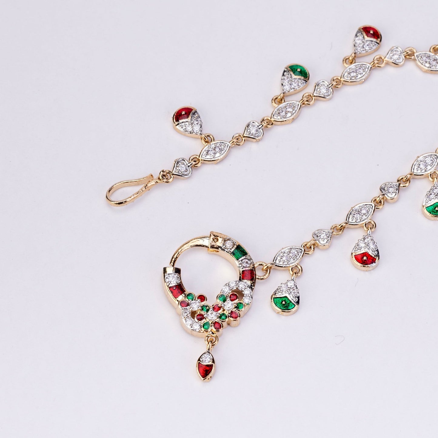 Nose Pin - Sharalle Two Tone Gold Silver Nath - Opal Touch