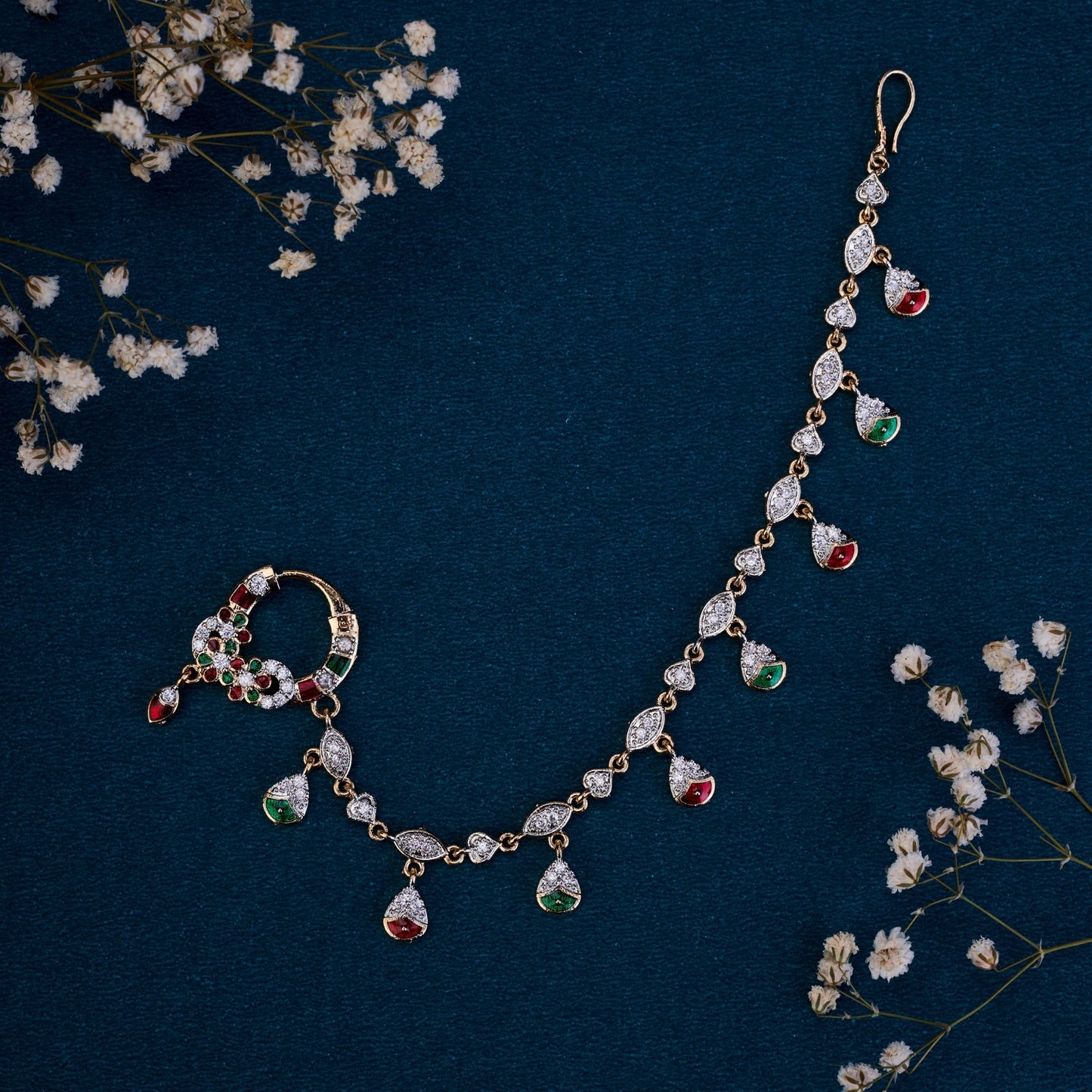 Nose Pin - Sharalle Two Tone Gold Silver Nath - Opal Touch