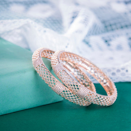 Opal Touch - Shimmering American Diamond Rose Gold Bangles (Pack of 2) - Bangles