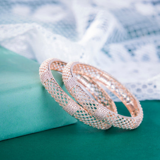 Opal Touch - Shimmering American Diamond Rose Gold Bangles (Pack of 2) - Bangles