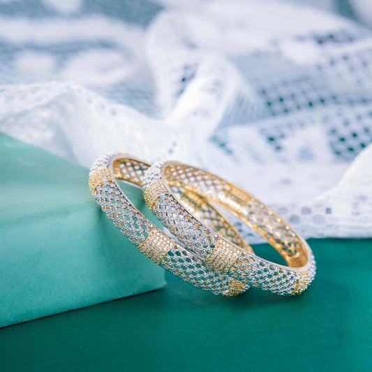 Opal Touch - Shimmering American Diamond Two Tone Bangles (Pack of 2) - Bangles