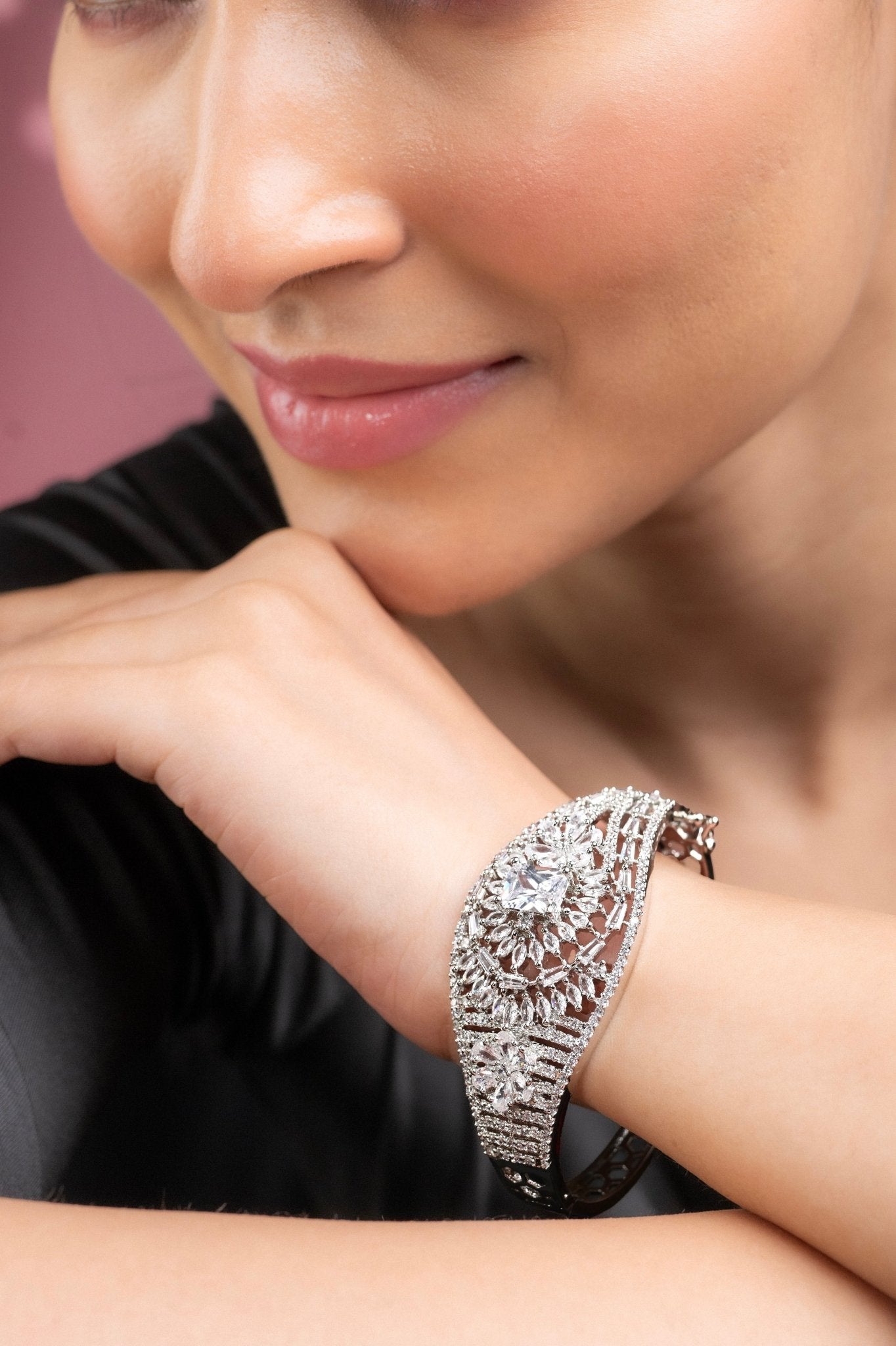 Bracelet - Shimmering Rhodium Plated Bracelet - Opal Touch