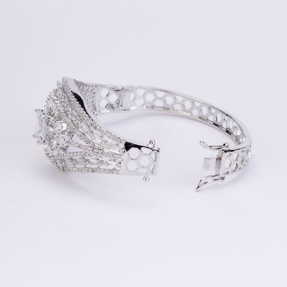 Bracelet - Shimmering Rhodium Plated Bracelet - Opal Touch