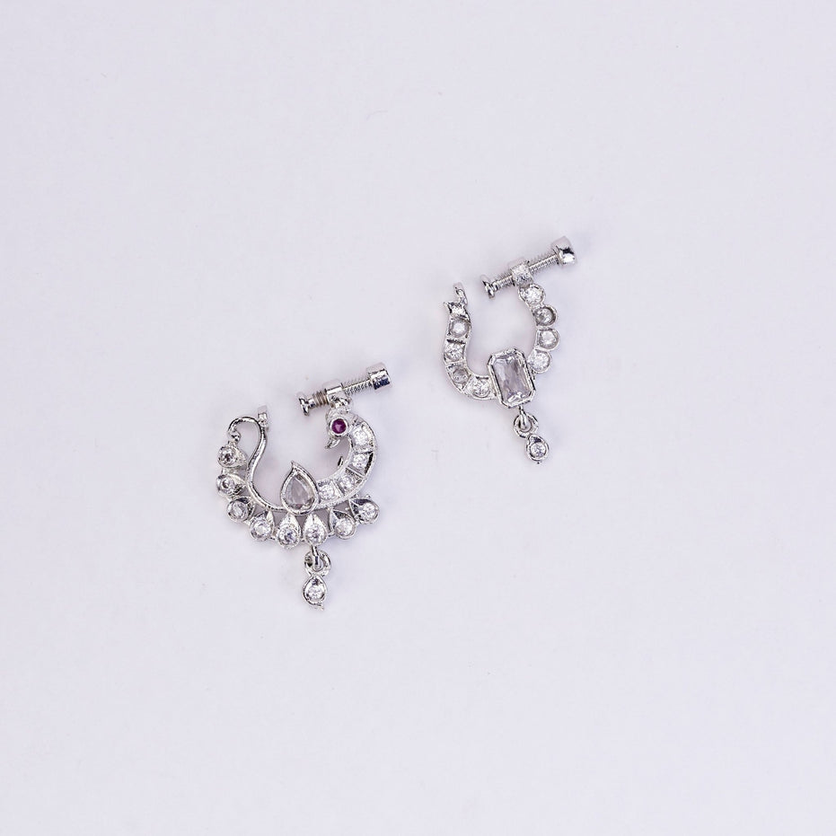 Nose Pin - Shimmering Rhodium Plated Combo Nose Pins - Opal Touch