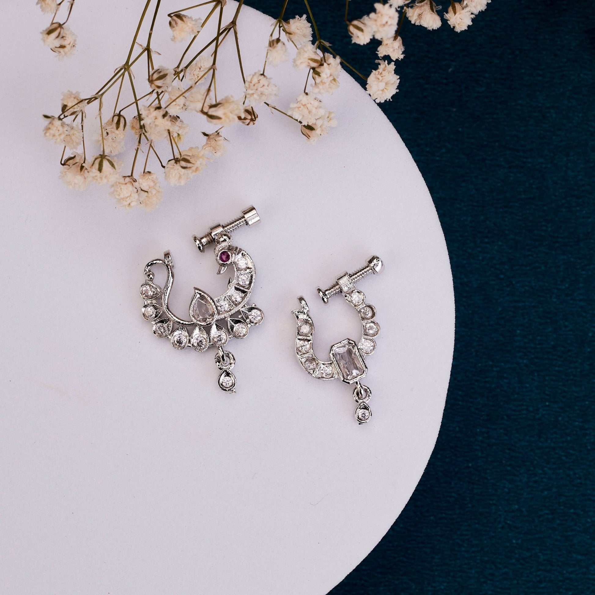 Nose Pin - Shimmering Rhodium Plated Combo Nose Pins - Opal Touch