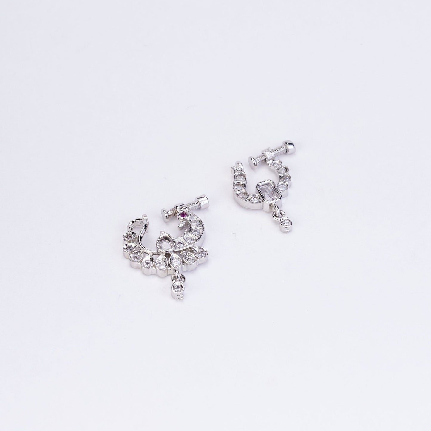 Nose Pin - Shimmering Rhodium Plated Combo Nose Pins - Opal Touch